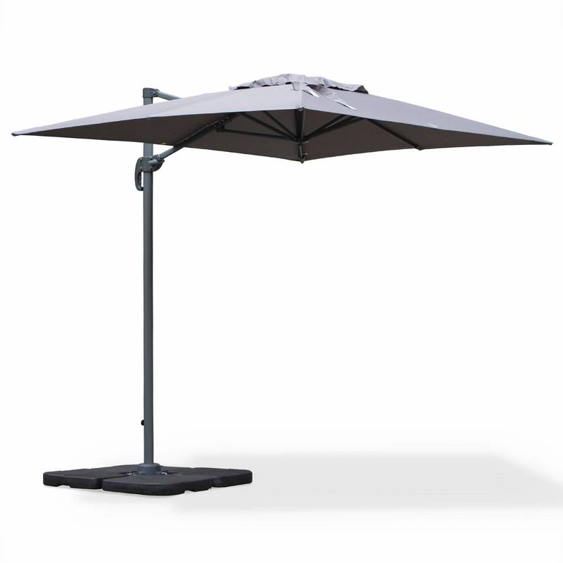 Parasol déporté rectangulaire Biscarosse 2x3m Gris excentré inclinable rotatif à 360° - ALICE'S GARDEN