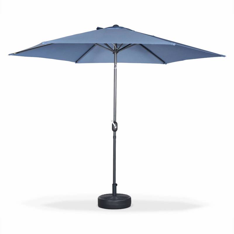 Parasol droit rond Ø300cm - Touquet Bleu grisé - mât central en aluminium orientable et manivelle d'ouverture - ALICE'S GARDEN