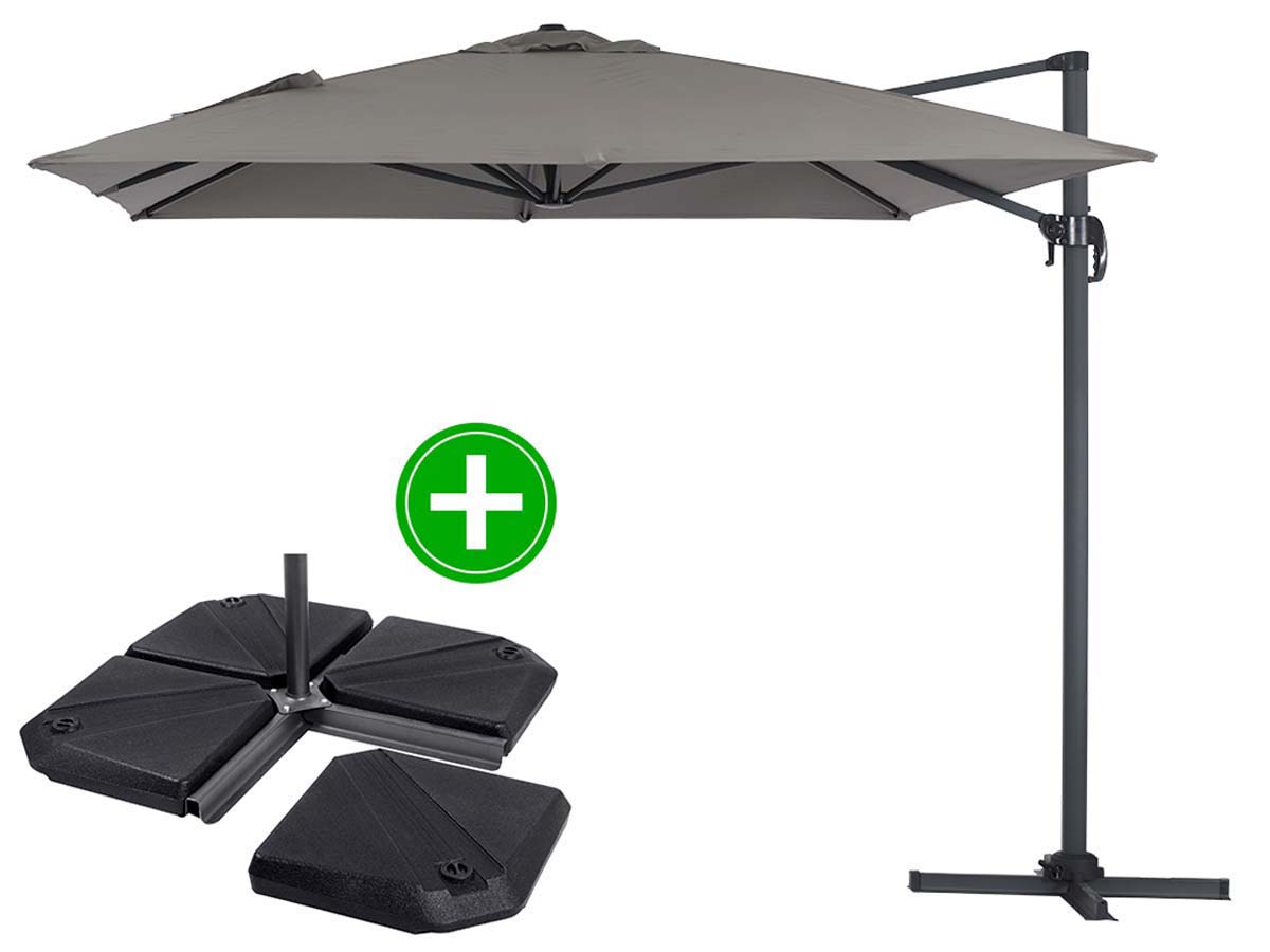 Parasol jardin déporté Alu Sun 4 - Rectangle- 3 x 4 m - Gris - Dalles incluses