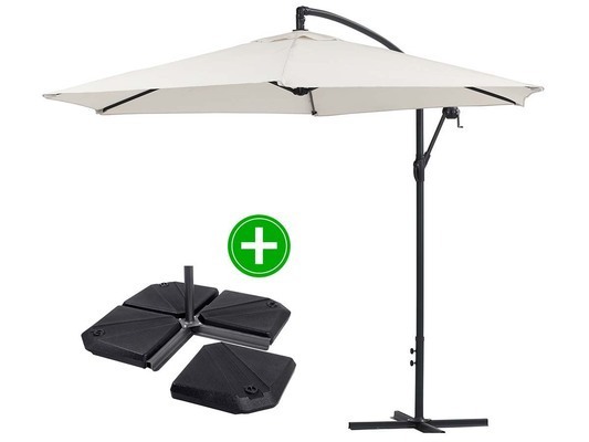 Parasol jardin déporté Alu Ilios - Rond - Ø 3 m - Ecru - Dalles incluses
