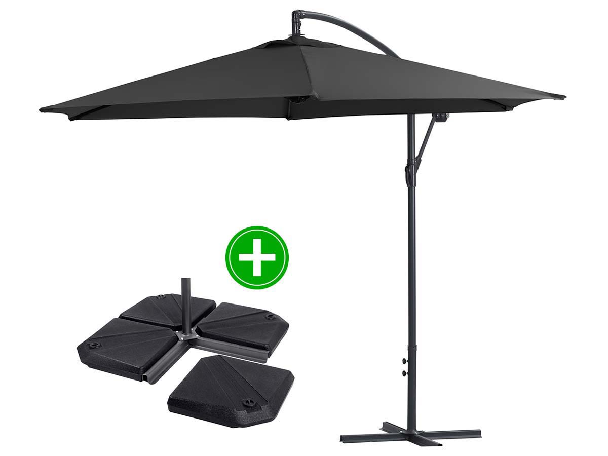Parasol jardin déporté Alu Ilios - Rond - Ø 3 m - Noir - Dalles incluses