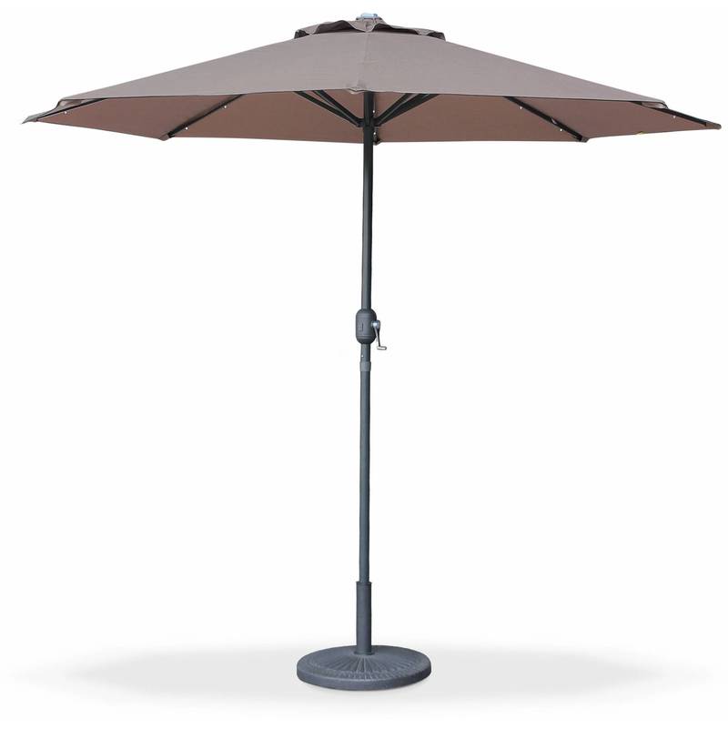 Parasol LED ø2,7m Helios Taupe, mât central lumière intégrée et manivelle d'ouverture - ALICE'S GARDEN