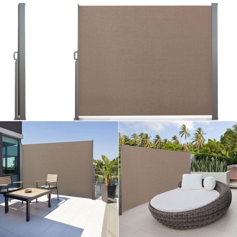 Paravent rétractable 300 x 200 cm store taupe latéral enroulable - IDMARKET
