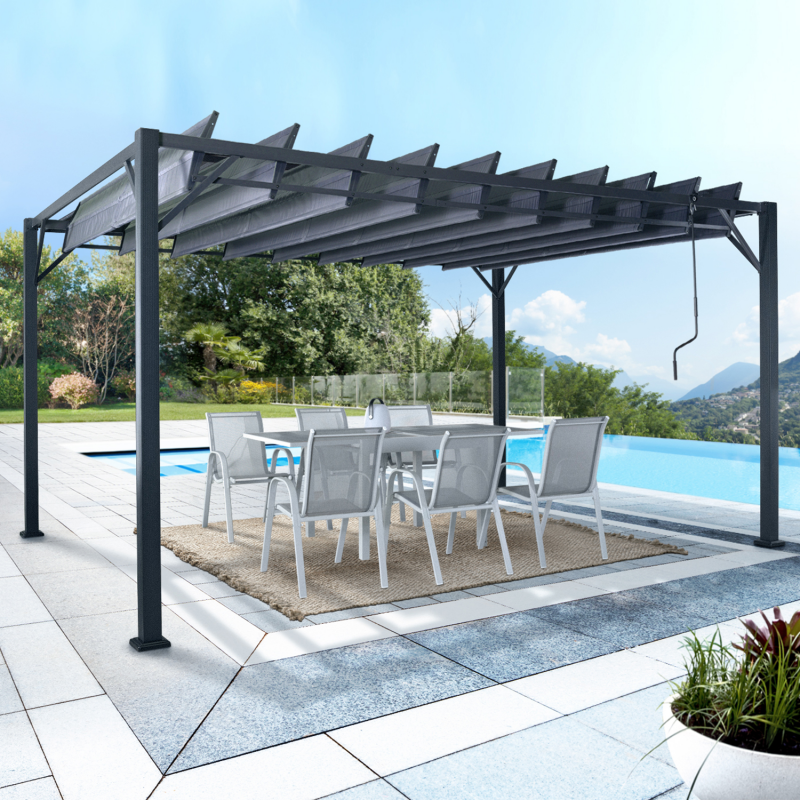 Pergola lames orientables gris anthracite 3x4 m 4 pieds