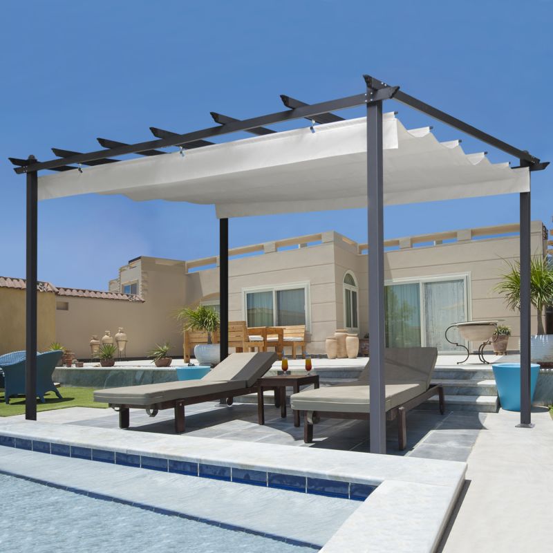 Pergola toit rétractable beige 3x4m tonnelle 4 pieds - IDMARKET