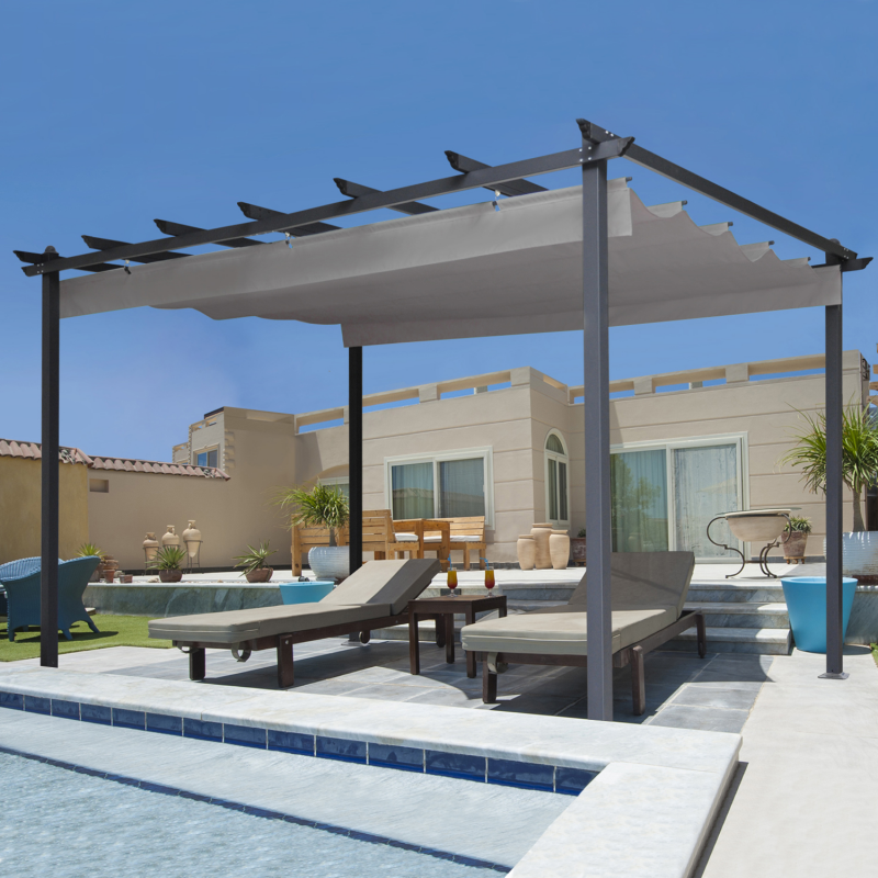 Pergola toit rétractable taupe 3x4m tonnelle 4 pieds