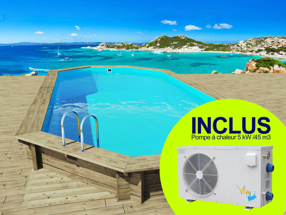 Piscine bois Ibiza - 8.57 x 4.57 x 1.31 m + Pompe à chaleur 5 kW/45 m3