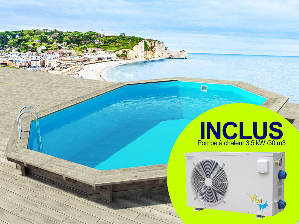 Piscine bois Brazilia 5.86 x 3.86 x 1.20 m + Pompe à chaleur 3,5 kW/30 m3