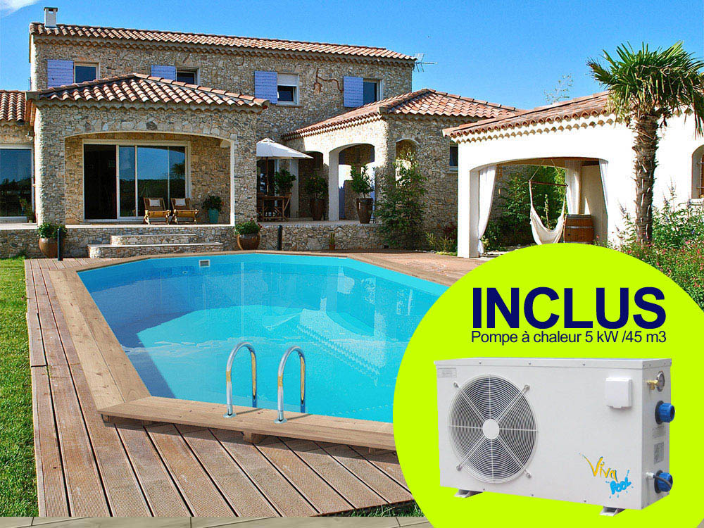 Piscine bois Palma - 7.57 x 4.07 x 1.31 m + Pompe à chaleur 5 kW/45 m3