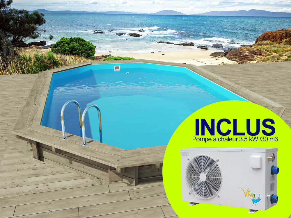 Piscine bois Florida - 6.57 x 4.57 x 1.31 m + Pompe à chaleur 3.5 kW