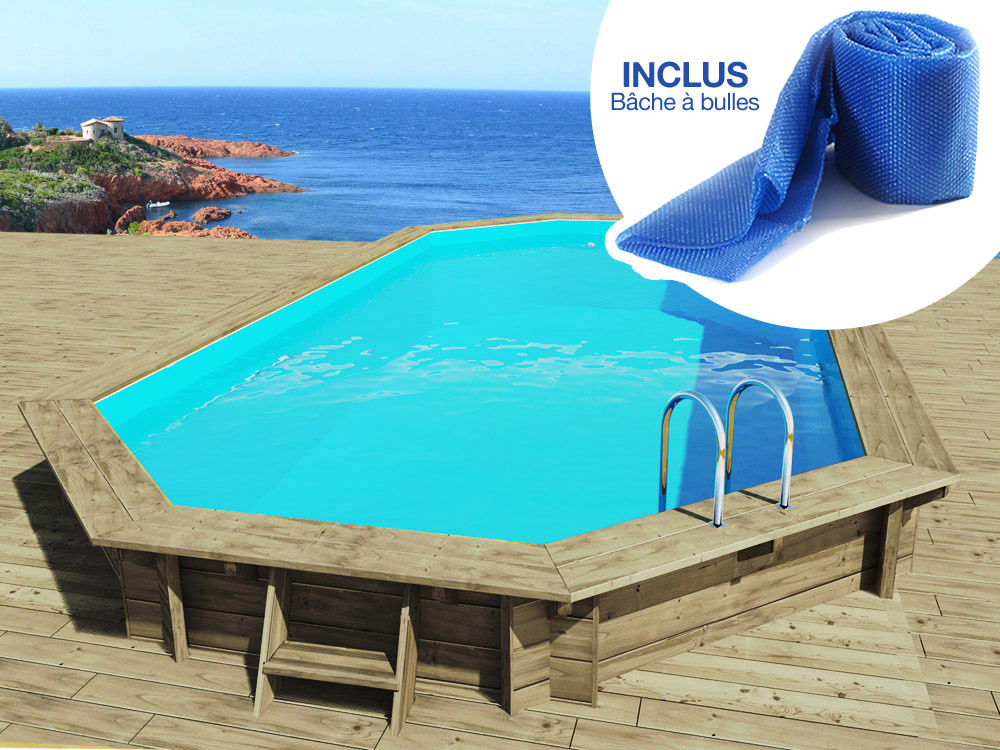 Piscine bois Miami - 4.86 x 3.36 x 1.20 m + Bâche à bulles