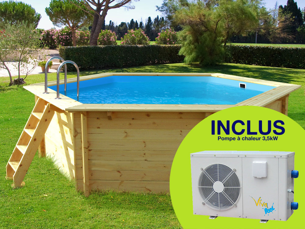 Piscine bois Hawai - 4.10 x 1.20 m + Pompe à chaleur 3.5 kW