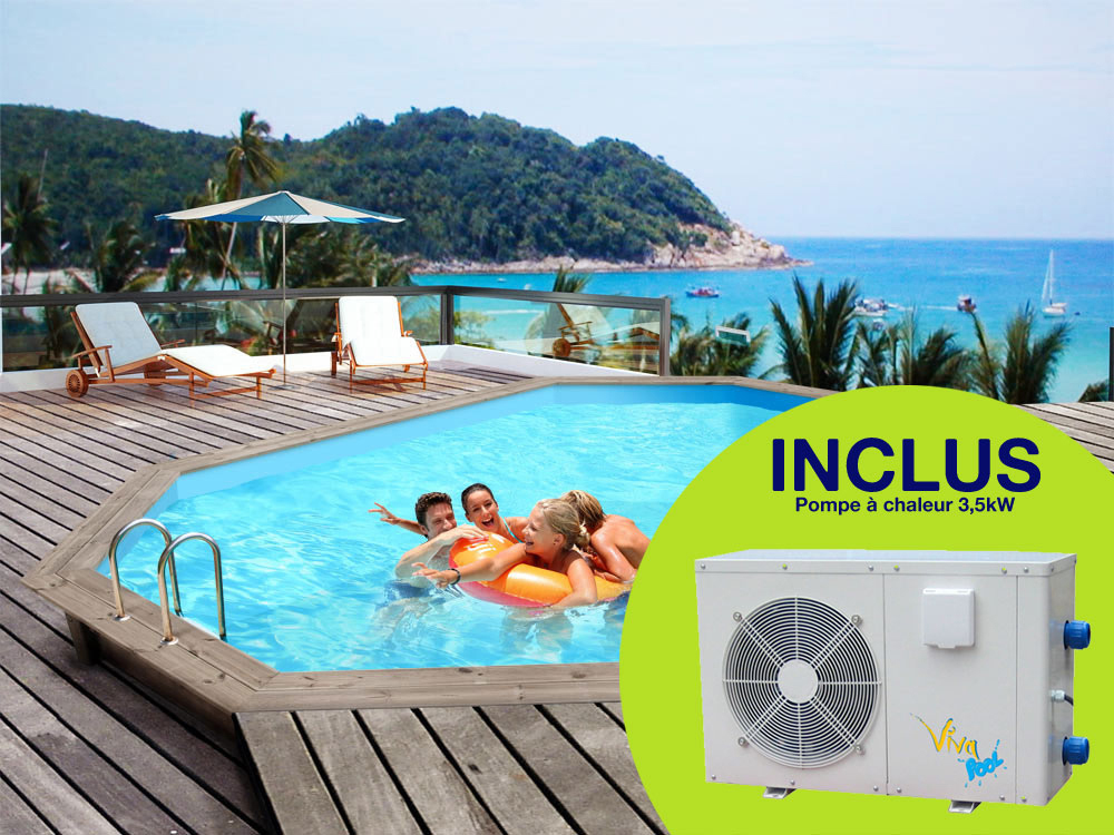 Piscine bois Rio - 5.60 x 3.70 x 1.24 m + Pompe à chaleur 3.5 kW