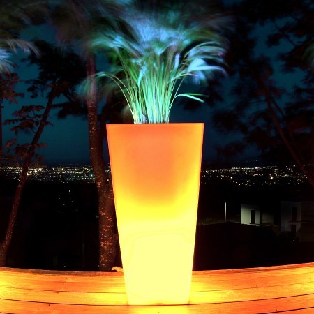 Pot de fleur lumineux haut carré bicolore 80cm