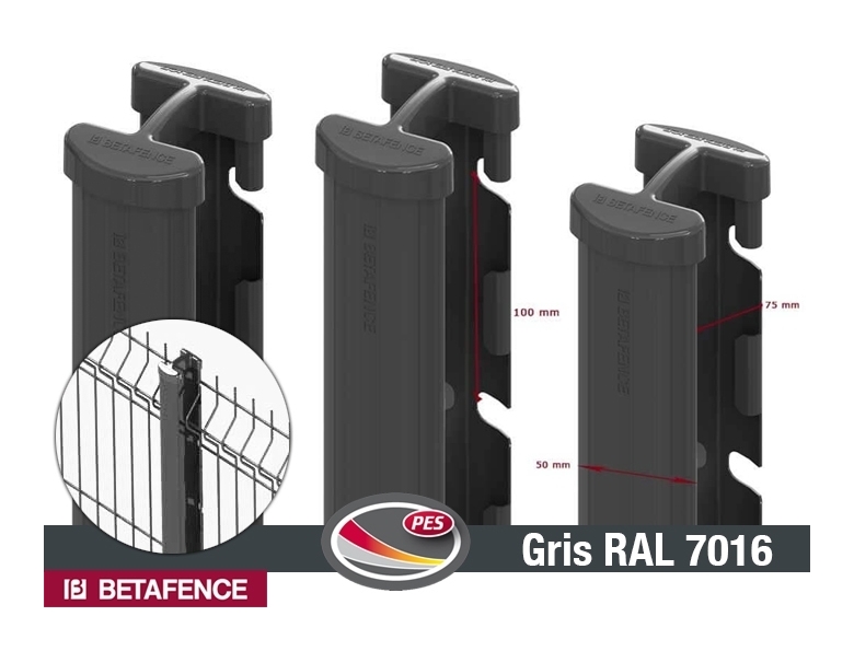 Poteau Quixolid Plus gris à encoche pour panneaux clôture Betafence (2,475 mètres)