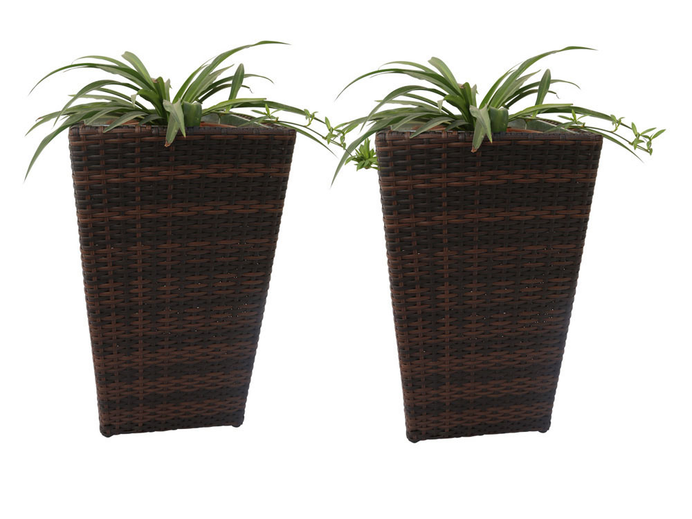 Lot de 2 bacs à fleurs Jardi Atlanta en résine tressée - Marron - H: 72cm