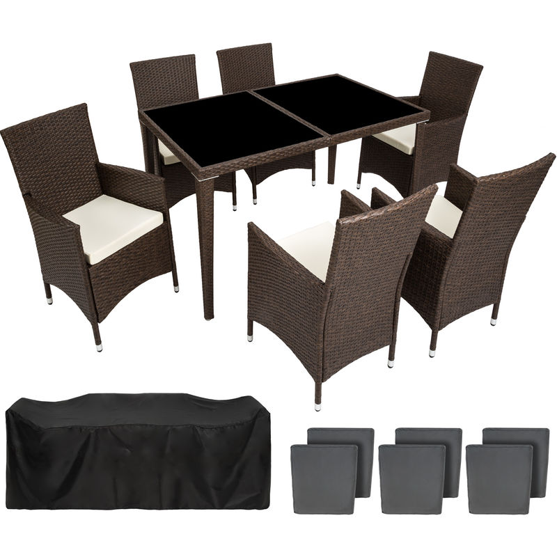 Salon de jardin - 6 Chaises, 1 Table en Résine Tressée structure Aluminium Marron 1 + 2 Sets de housses - TECTAKE Salon de jardin - 6 Chaises, 1 Table en Résine Tressée structure Aluminium Marron 1 + 2 Sets de housses - TECTAKE