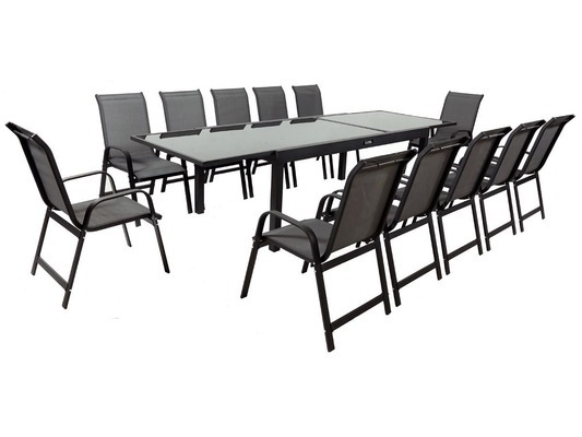 Salon de Jardin extensible 200/320 Porto 12 - Phoenix - Noir/Gris foncé - 1 Table + 12 Fauteuils