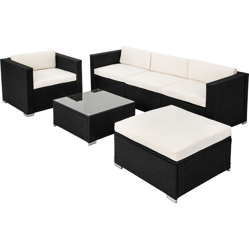 Salon de jardin MILAN - 4 Chaises Fauteuils, 1 Table et 1 Tabouret en Résine Tressée structure Acier Noir - TECTAKE Salon de jardin MILAN - 4 Chaises Fauteuils, 1 Table et 1 Tabouret en Résine Tressée structure Acier Noir - TECTAKE