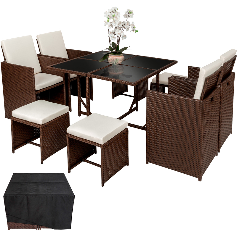 Salon de Jardin BILBAO - Ensemble avec 4 Chaises, 4 Tables et 1 Table en Résine Tressée Acier Marron - TECTAKE Salon de Jardin BILBAO - Ensemble avec 4 Chaises, 4 Tables et 1 Table en Résine Tressée Acier Marron - TECTAKE