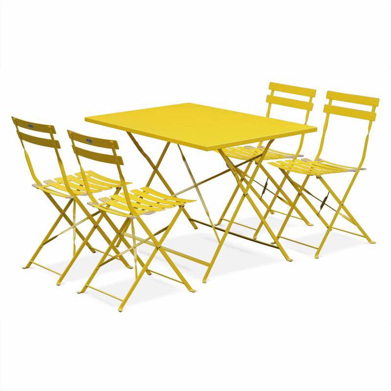 Salon de jardin bistrot pliable Emilia rectangulaire Jaune avec quatre chaises pliantes, acier thermolaqué - ALICE'S GARDEN Salon de jardin bistrot pliable Emilia rectangulaire Jaune avec quatre chaises pliantes, acier thermolaqué - ALICE'S GARDEN
