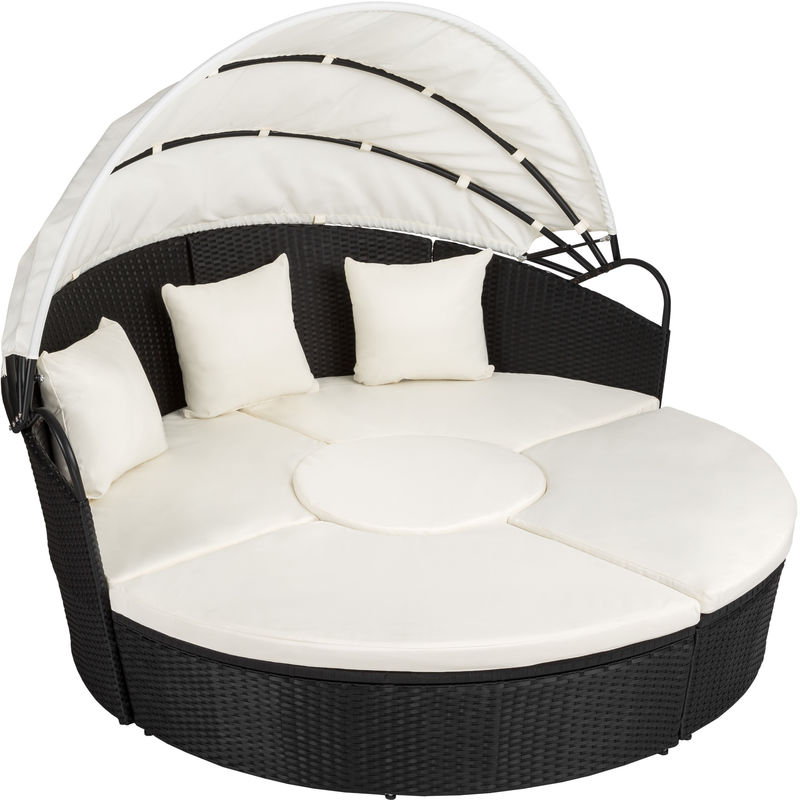 Salon de Jardin, Chaise Longue, Transat, Bain de Soleil en Aluminium et Poly Rotin + Pare Soleil + 3 Coussins Noir - TECTAKE Salon de Jardin, Chaise Longue, Transat, Bain de Soleil en Aluminium et Poly Rotin + Pare Soleil + 3 Coussins Noir - TECTAKE