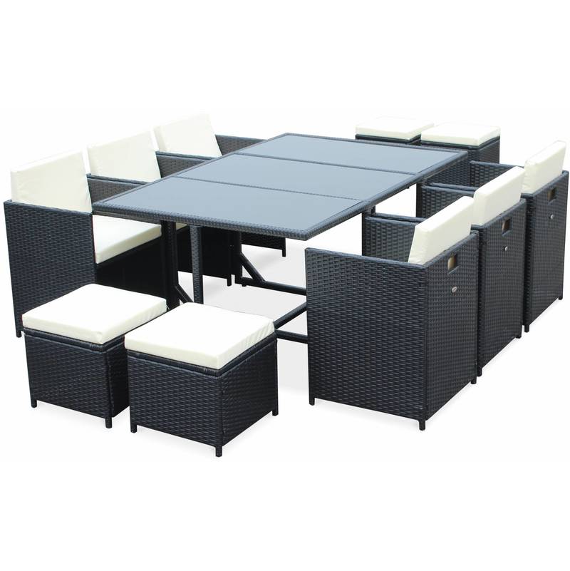 Salon de jardin Cubo Noir table en résine tressée 6 à 10 places, fauteuils encastrables - ALICE'S GARDEN Salon de jardin Cubo Noir table en résine tressée 6 à 10 places, fauteuils encastrables - ALICE'S GARDEN