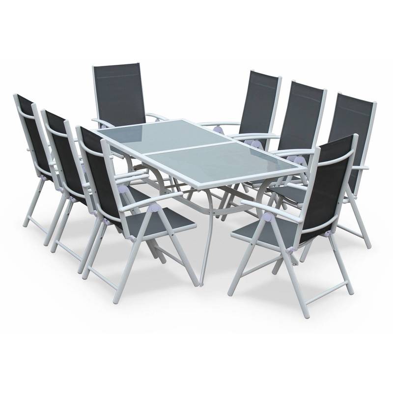 Salon de jardin en aluminium table 8 places Blanc et gris textilène fauteuil - ALICE'S GARDEN Salon de jardin en aluminium table 8 places Blanc et gris textilène fauteuil - ALICE'S GARDEN
