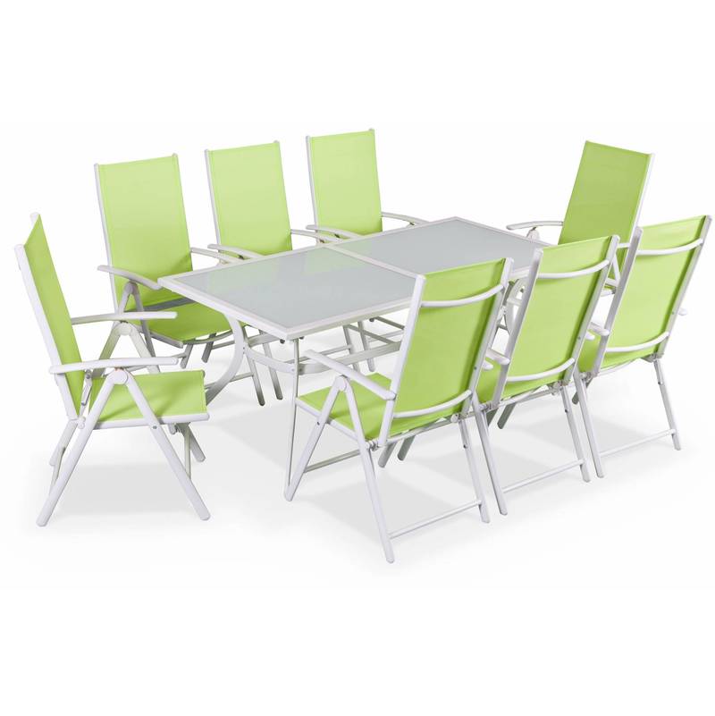 Salon de jardin en aluminium table 8 places Blanc textilène fauteuil vert pomme - ALICE'S GARDEN Salon de jardin en aluminium table 8 places Blanc textilène fauteuil vert pomme - ALICE'S GARDEN
