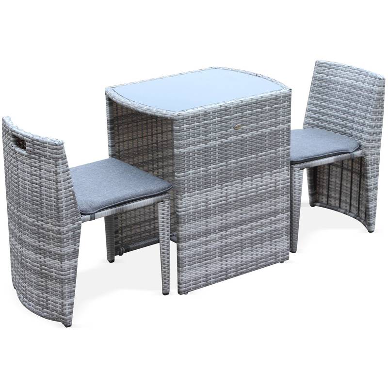 Salon de jardin en résine tressée nuances de gris encastrable Doppio, pour balcon et terrasse - ALICE'S GARDEN Salon de jardin en résine tressée nuances de gris encastrable Doppio, pour balcon et terrasse - ALICE'S GARDEN
