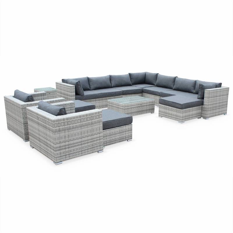 Salon de jardin en résine tressée nuances de gris XXL 14 places fauteuil canapé géant - ALICE'S GARDEN Salon de jardin en résine tressée nuances de gris XXL 14 places fauteuil canapé géant - ALICE'S GARDEN