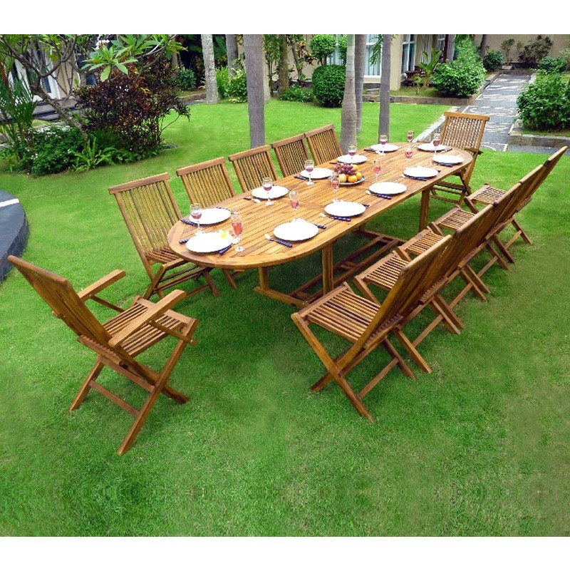 Salon en teck huilé XXL 12 places - table 200-250-300 cm - WOOD-EN-STOCK