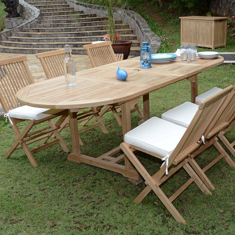 Salon de jardin en teck Ecograde Tanao, table extensible 1.60 à 2,40 m + 6 chaises Java - TECK'ATTITUDE Salon de jardin en teck Ecograde Tanao, table extensible 1.60 à 2,40 m + 6 chaises Java - TECK'ATTITUDE