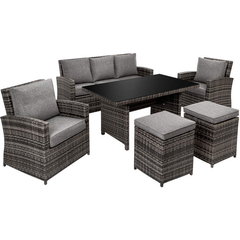 Salon de Jardin MIAMI - 2 Fauteuils, 2 Tabourets, 1 Canapé, 1 Table en Poly Rotin et Aluminium Gris - TECTAKE Salon de Jardin MIAMI - 2 Fauteuils, 2 Tabourets, 1 Canapé, 1 Table en Poly Rotin et Aluminium Gris - TECTAKE