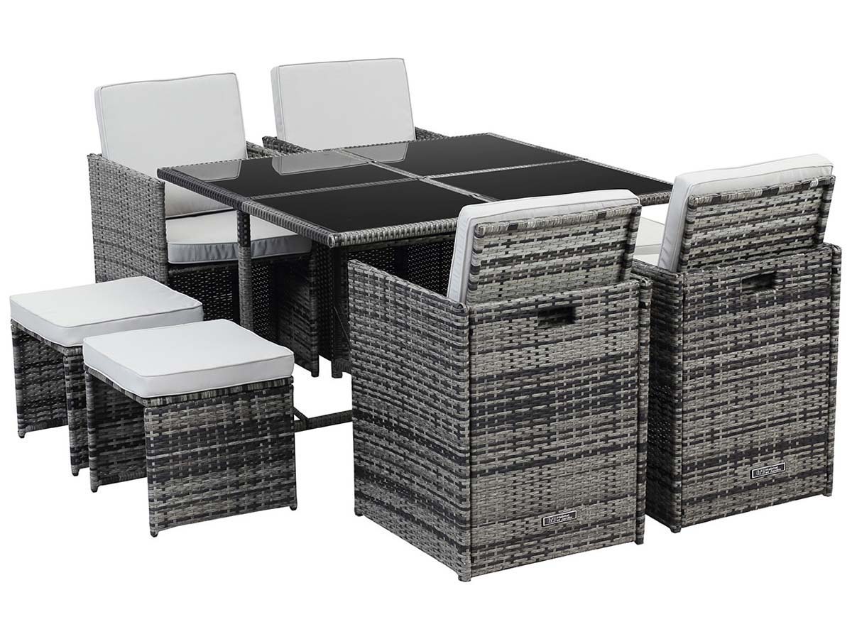 Salon de jardin en résine tressée Chicago 4 + 2 poufs - Florida - Gris