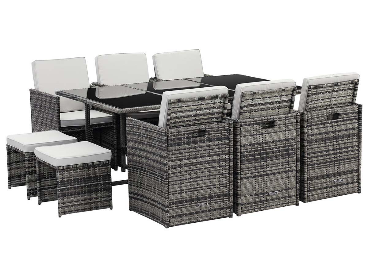 Salon de jardin résine tressée Chicago 6 + 2 poufs - Florida - Gris