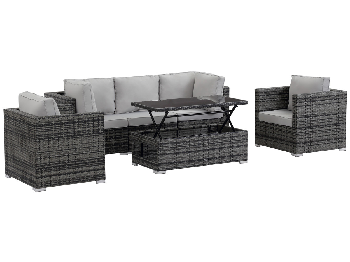 Salon de jardin modulable en résine tressée Panama - Florida - Table basse relevable - Gris