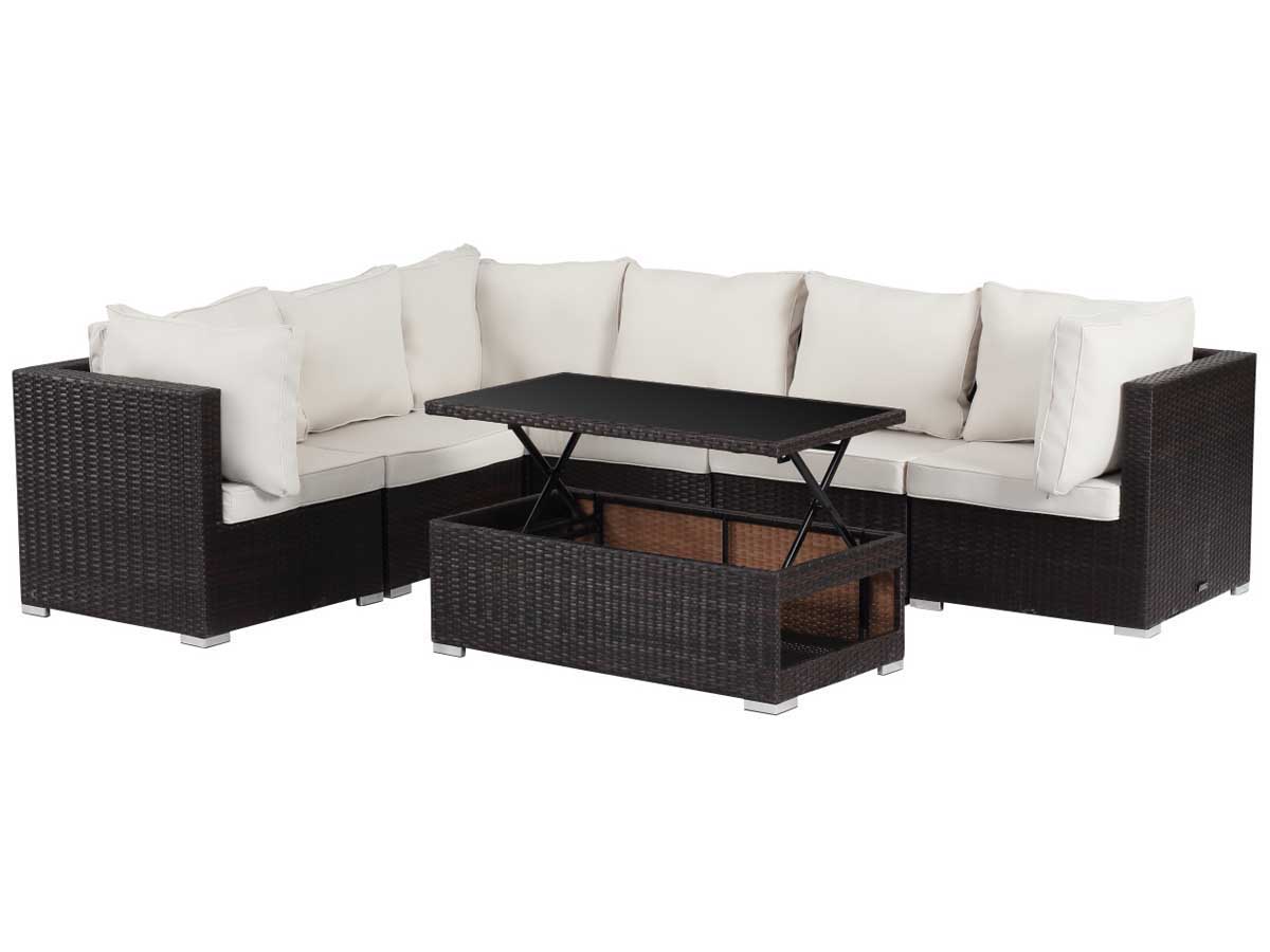 Salon de jardin modulable en résine tressée Auckland Luxe - Buffalo - Table basse relevable - Marron
