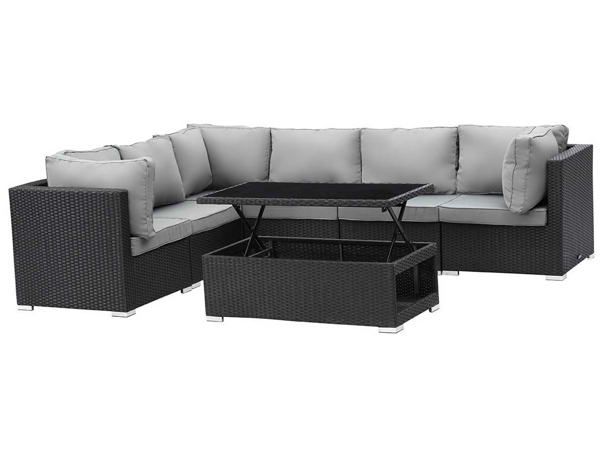 Salon de jardin modulable en résine tressée Auckland Luxe - Atlanta - Table basse relevable - Noir