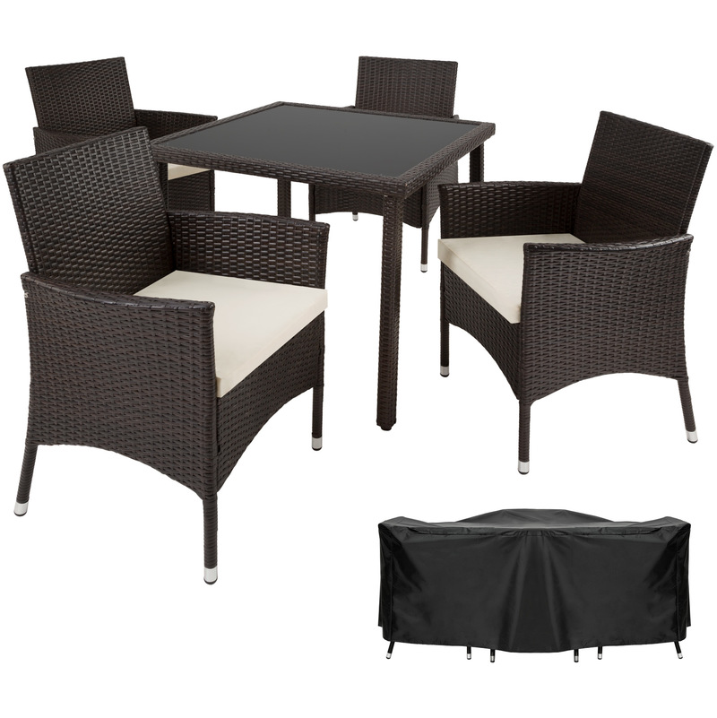 Salon de jardin SEVILLA - 4 Chaises et 1 Table en Résine Tressée POLY ROTIN Structure Acier + Housse de protection Marron 2 - TECTAKE Salon de jardin SEVILLA - 4 Chaises et 1 Table en Résine Tressée POLY ROTIN Structure Acier + Housse de protection Marron 2 - TECTAKE