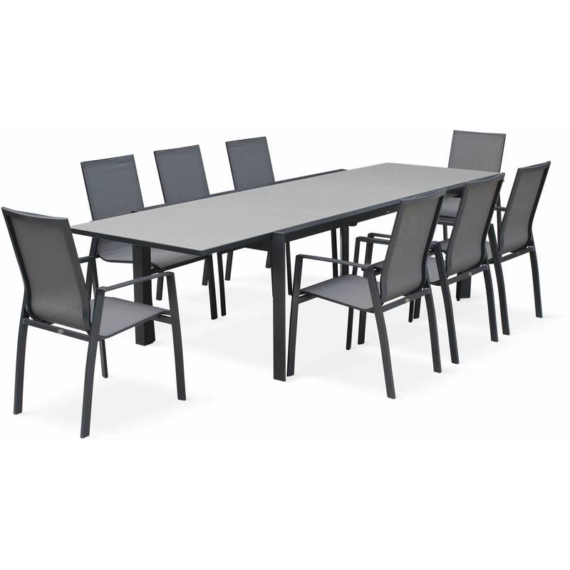 Salon de jardin table extensible - Washington Gris foncé - Table en aluminium 200/300cm, 8 fauteuils en textilène - ALICE'S GARDEN Salon de jardin table extensible - Washington Gris foncé - Table en aluminium 200/300cm, 8 fauteuils en textilène - ALICE'S GARDEN