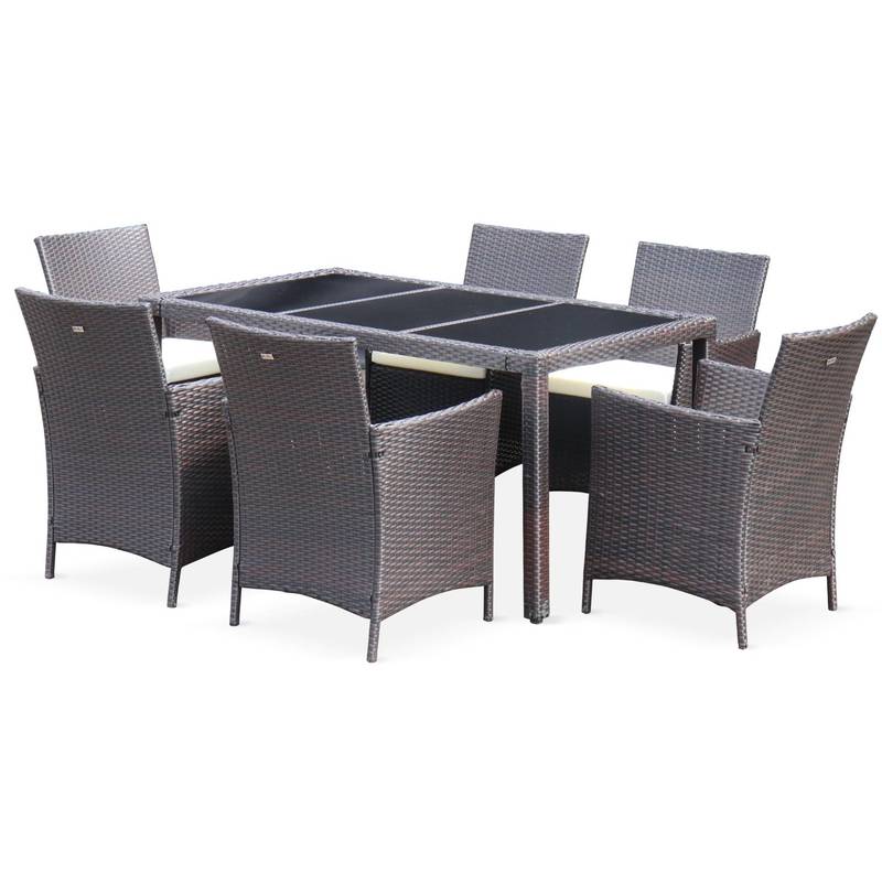 Salon de jardin Tavola 6 Marron Chocolat en résine tressée, table d'extérieur 150cm avec 6 fauteuils - ALICE'S GARDEN Salon de jardin Tavola 6 Marron Chocolat en résine tressée, table d'extérieur 150cm avec 6 fauteuils - ALICE'S GARDEN