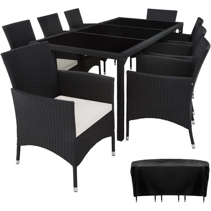 Salon de jardin VALENCIA - 8 Chaises et 1 Table en Résine Tressée POLY ROTIN Structure Acier + Housse de protection Noir - TECTAKE Salon de jardin VALENCIA - 8 Chaises et 1 Table en Résine Tressée POLY ROTIN Structure Acier + Housse de protection Noir - TECTAKE