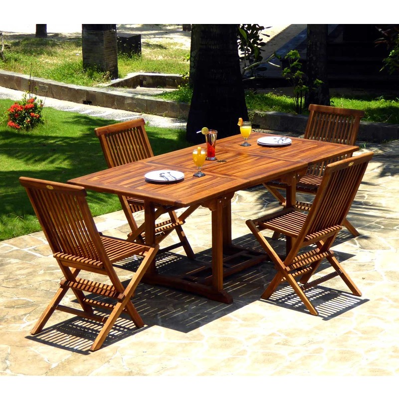 salon en teck huilé de jardin 4 à 8 places table 120-180 cm - WOOD-EN-STOCK