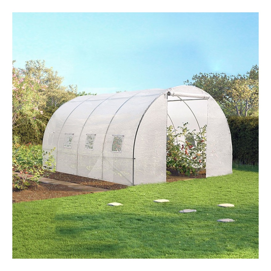 Serre de jardin tunnel 12 m² blanche translucide 3x4 m - IDMARKET