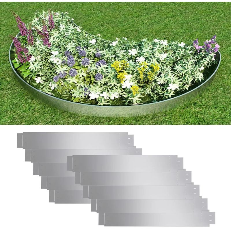 vidaXL Set de 10 Clôtures pelouse flexibles en acier galvanisé 100 x 15 cm