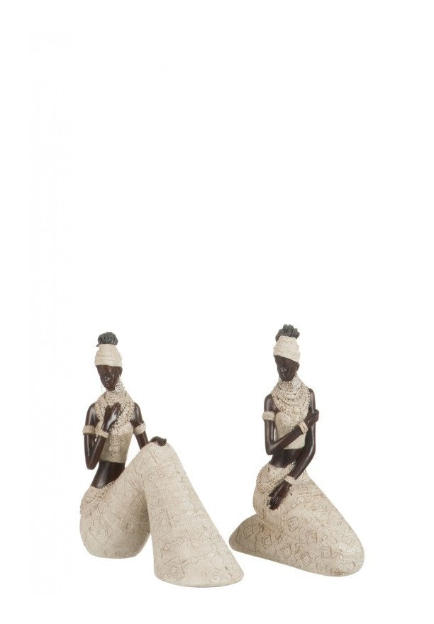 Statue Africaine assise en résine beige H26cm assortiment de 2 - JOLIPA