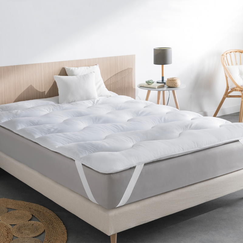 Surmatelas 160x200 cm épais et moelleux 600gr/m2 surpîqures vagues confort cocooning