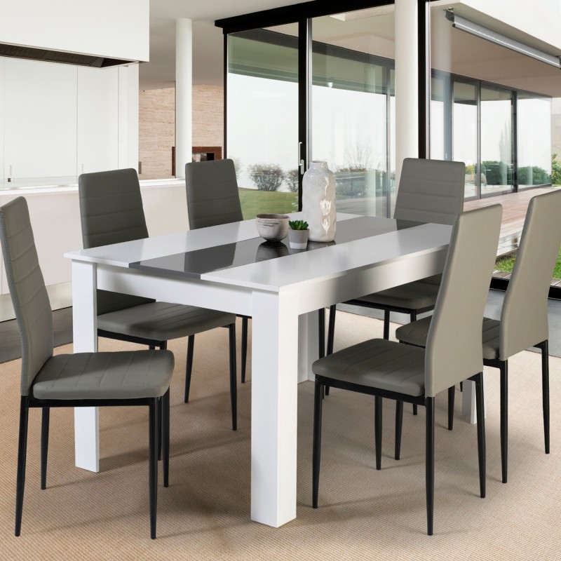 Table à manger Georgia 6 personnes blanche et grise 140 cm