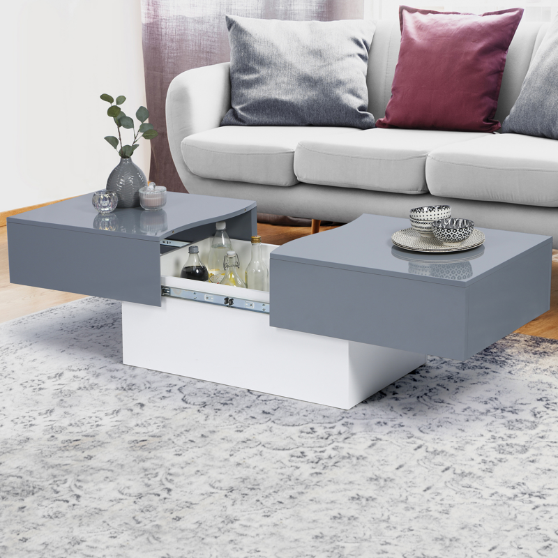 Table basse bar coulissante MARTA bois blanc et gris